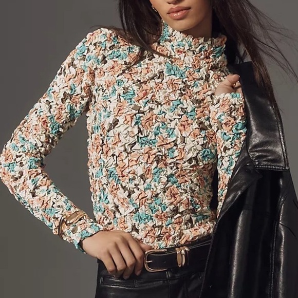 Anthropologie Dolan Stretchy Scrunch Floral Blouse Top NWT Size Small - Picture 7 of 7